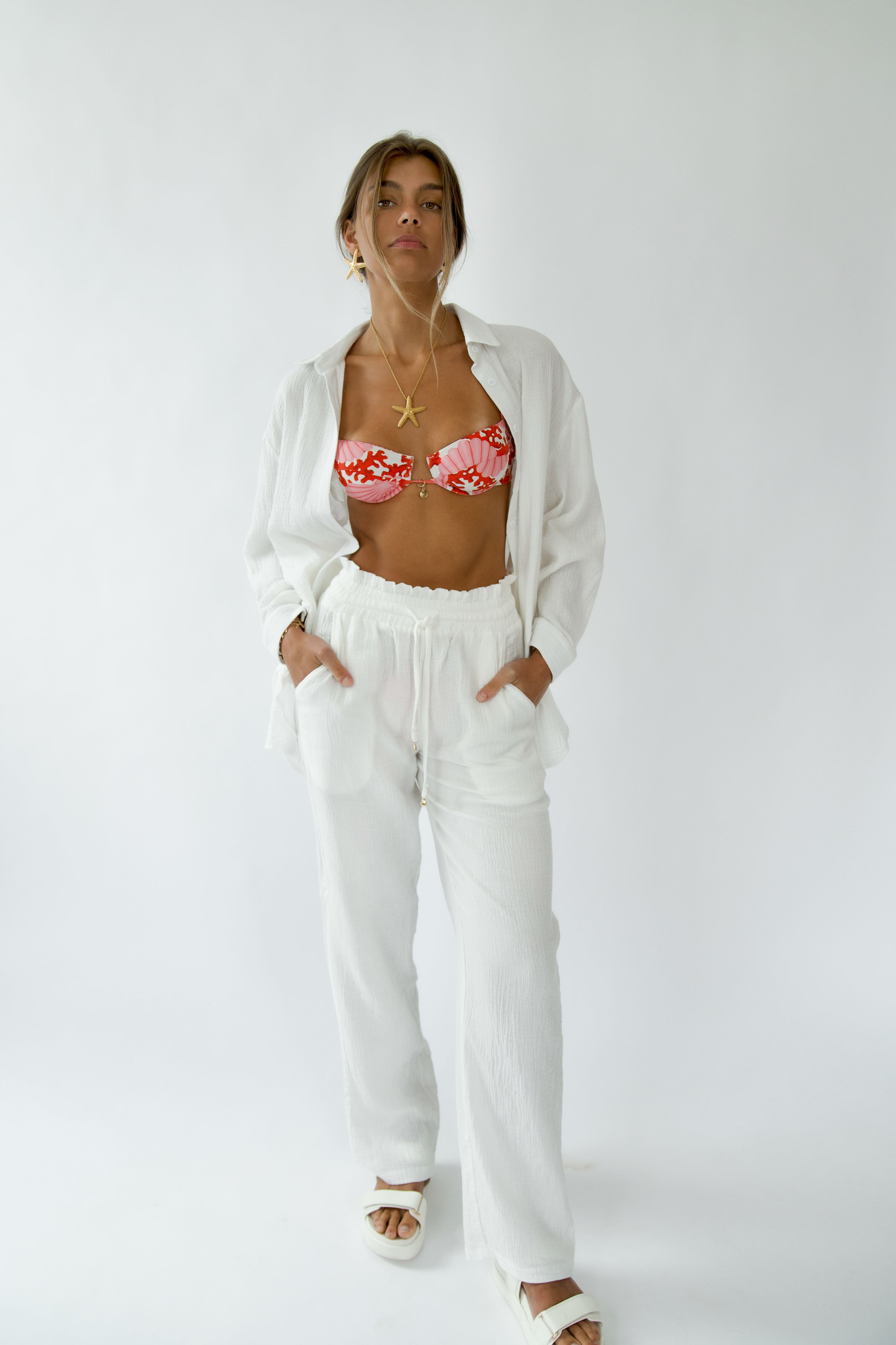 Prato Drawstring Pant- Ivory Cotton