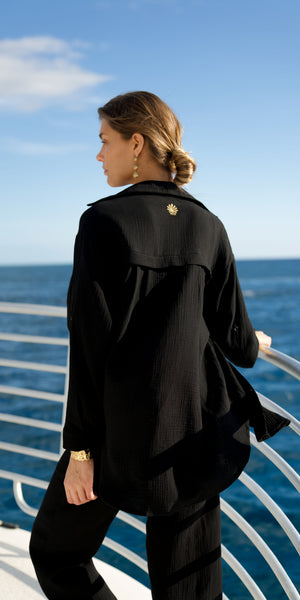 Tuscany Button Up- Midnight Cotton Crinkle