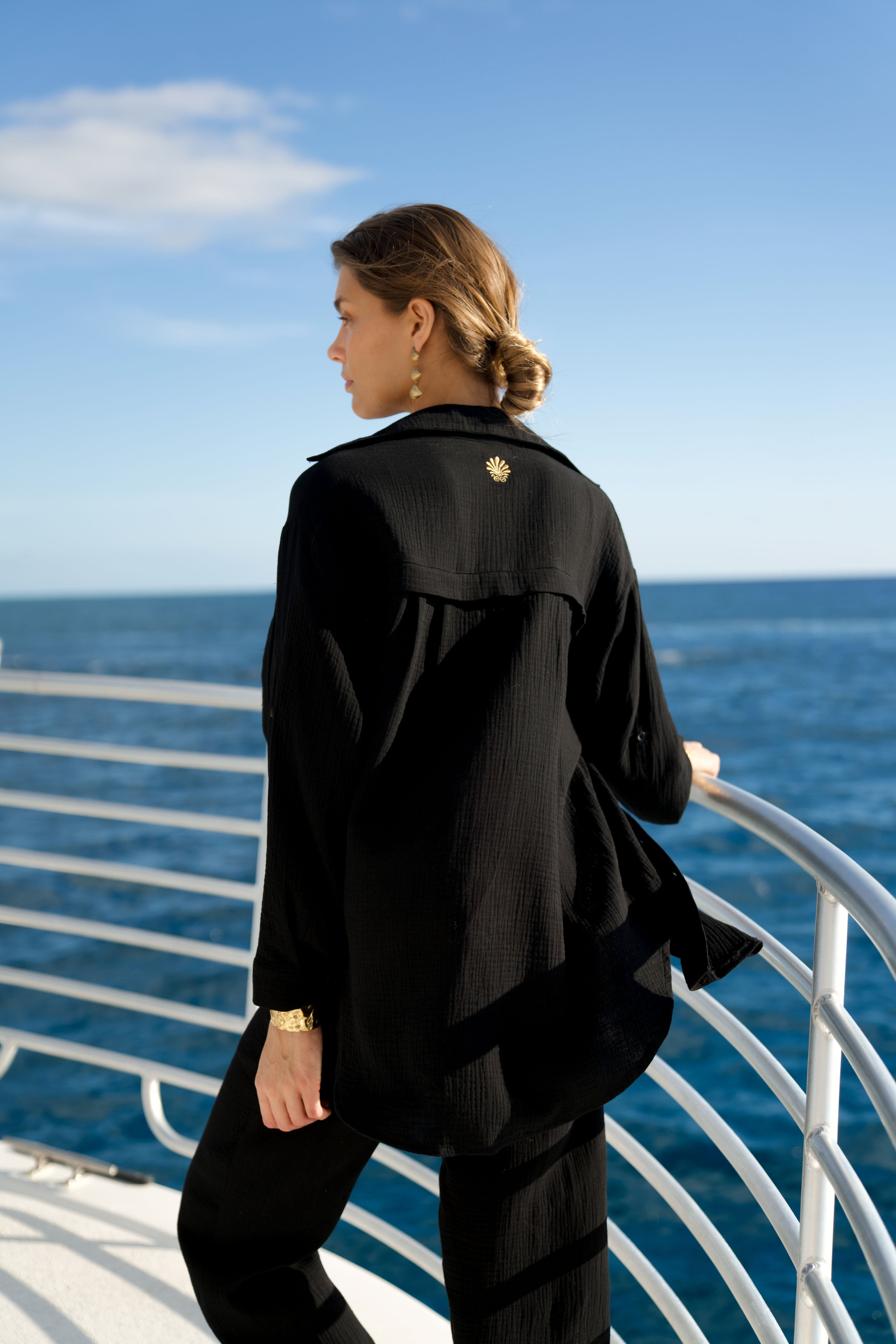 Tuscany Button Up- Midnight Cotton Crinkle