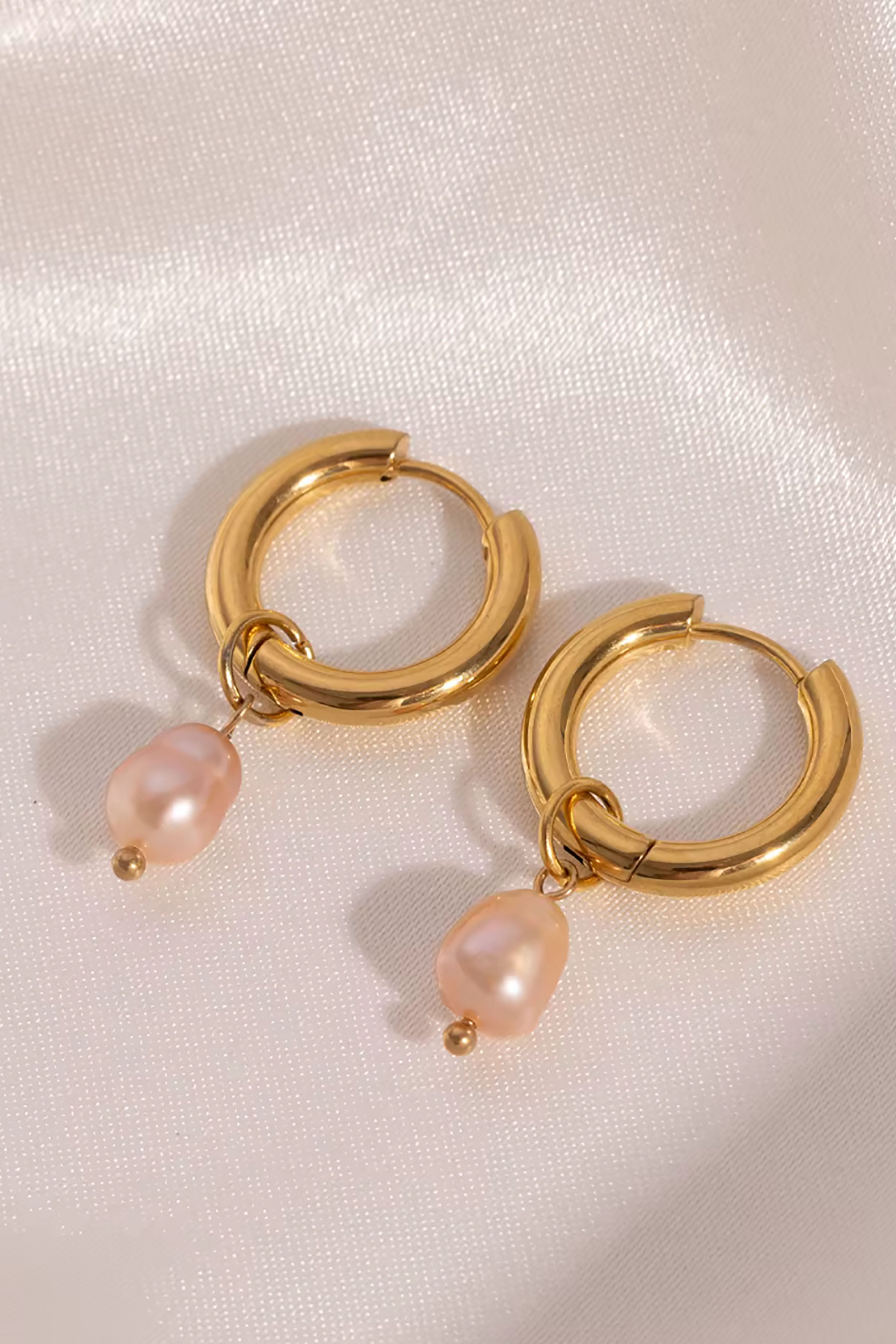 Waterproof Pink Perla Hoops