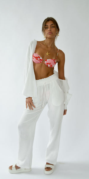 Prato Drawstring Pant- Ivory Cotton Crinkle