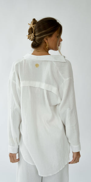 Tuscany Button Up- Ivory Cotton Crinkle