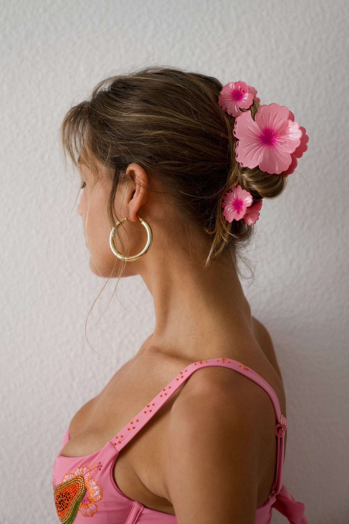 Pink Hibiscus Hair Clips