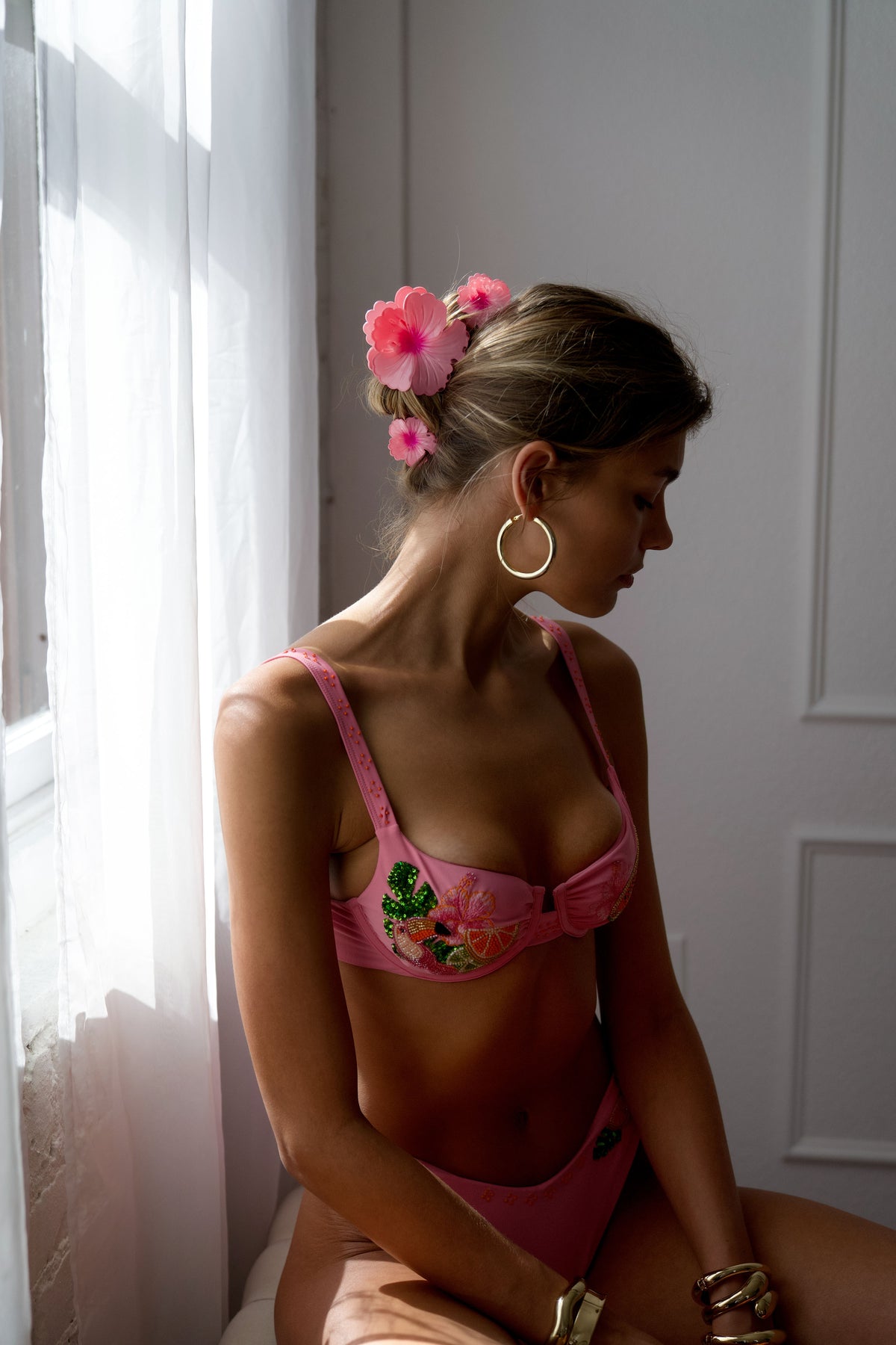 Pink Hibiscus Hair Clips