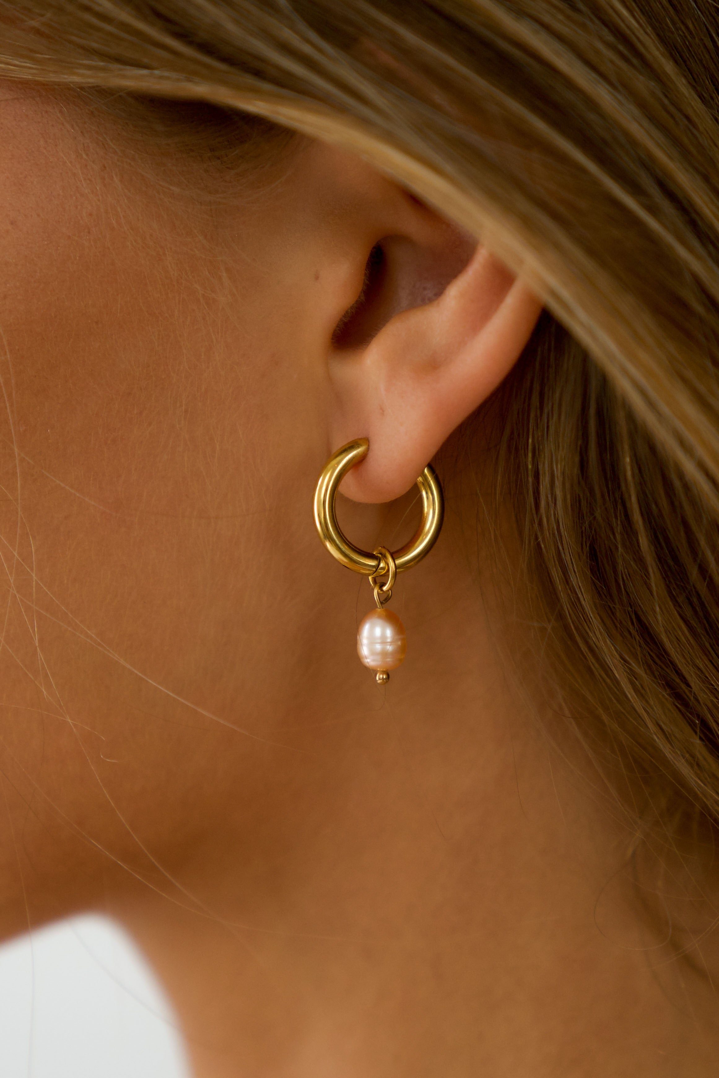 Waterproof Pink Perla Hoops